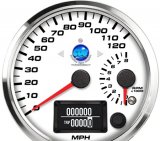4" Dual Gauge - 120 mph GPS Speedometer / 8K Tachometer White Face w/Turn Signals and High Beams