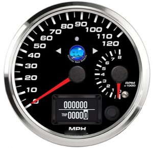 4" Dual Gauge - 120 mph GPS Speedometer / 8K Tachometer Black Face w/Turn Signals and High Beams