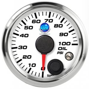 2-1/16" Oil Pressure Gauge 100 psi White Face (w/ warning)