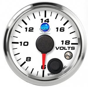 2-1/16" Volt Gauge 6-18V White Face  (w/ warning)